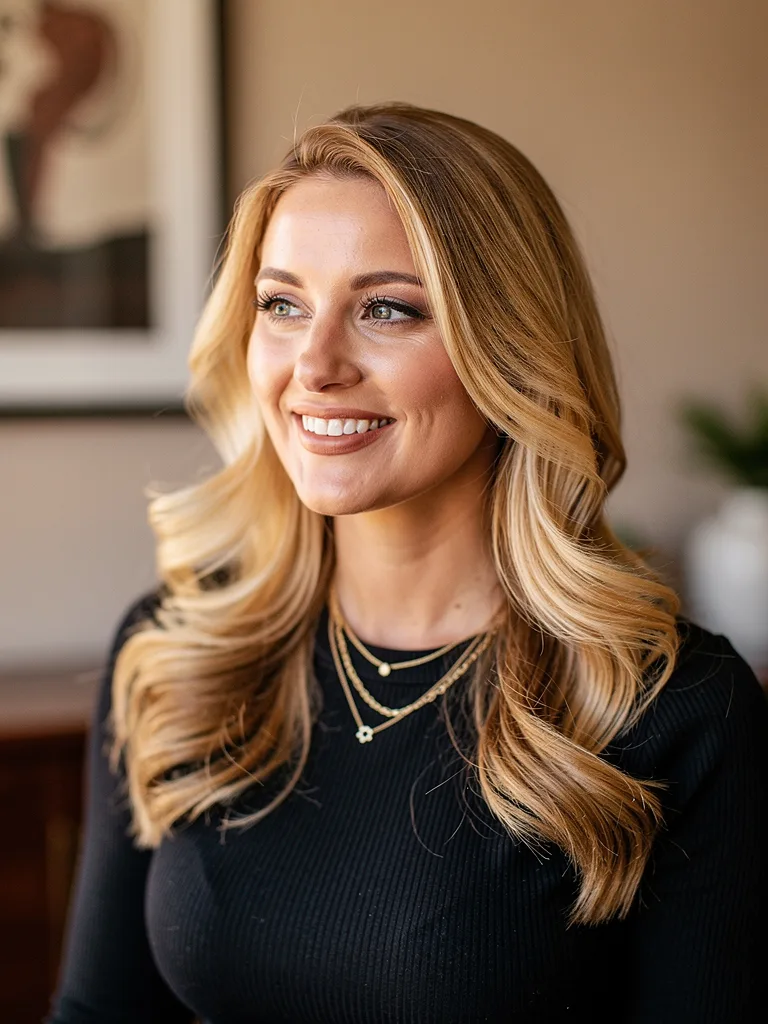 golden blonde balayage layered waves